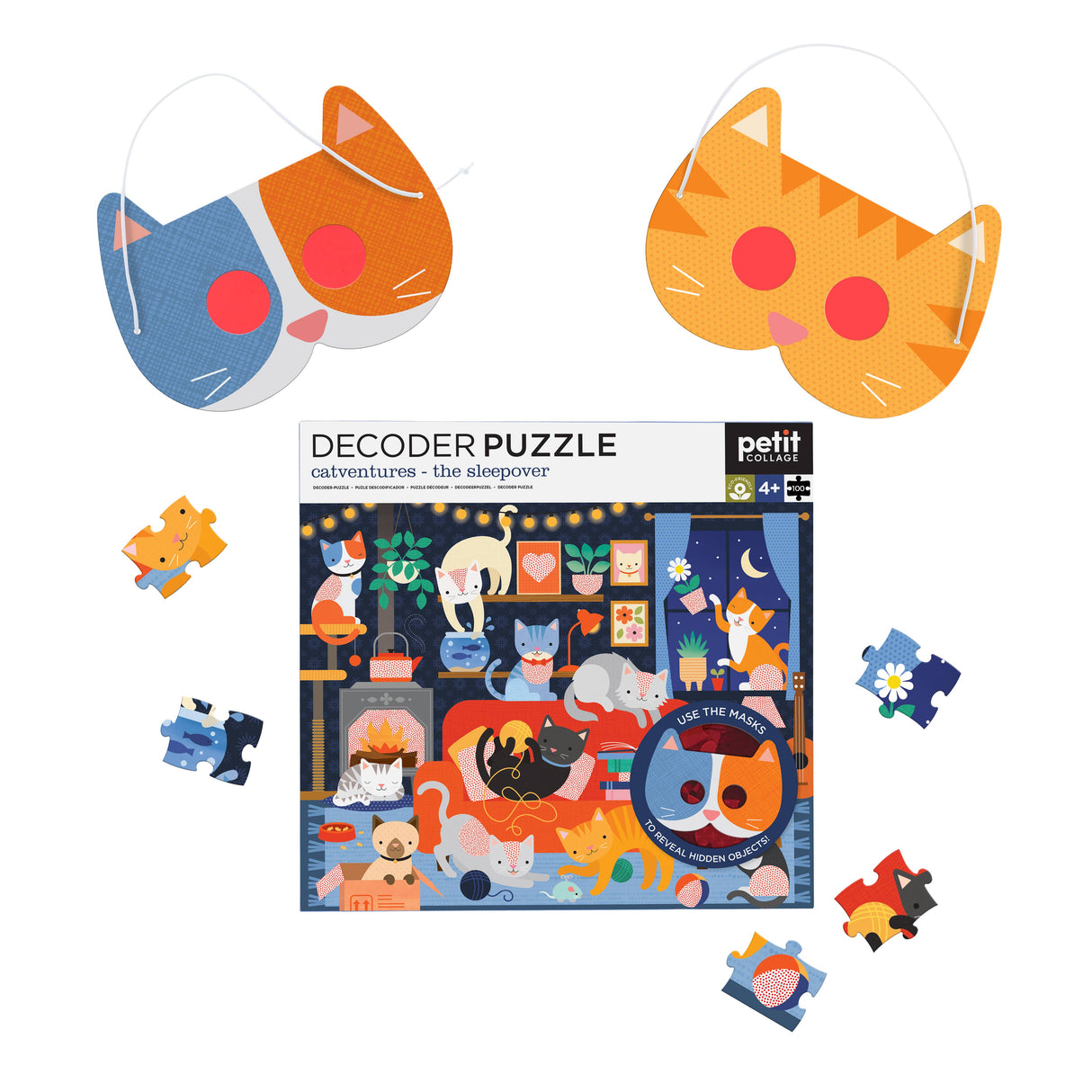 Petit Collage - Catventures - The Sleepover: 100-Piece Decoder Puzzle