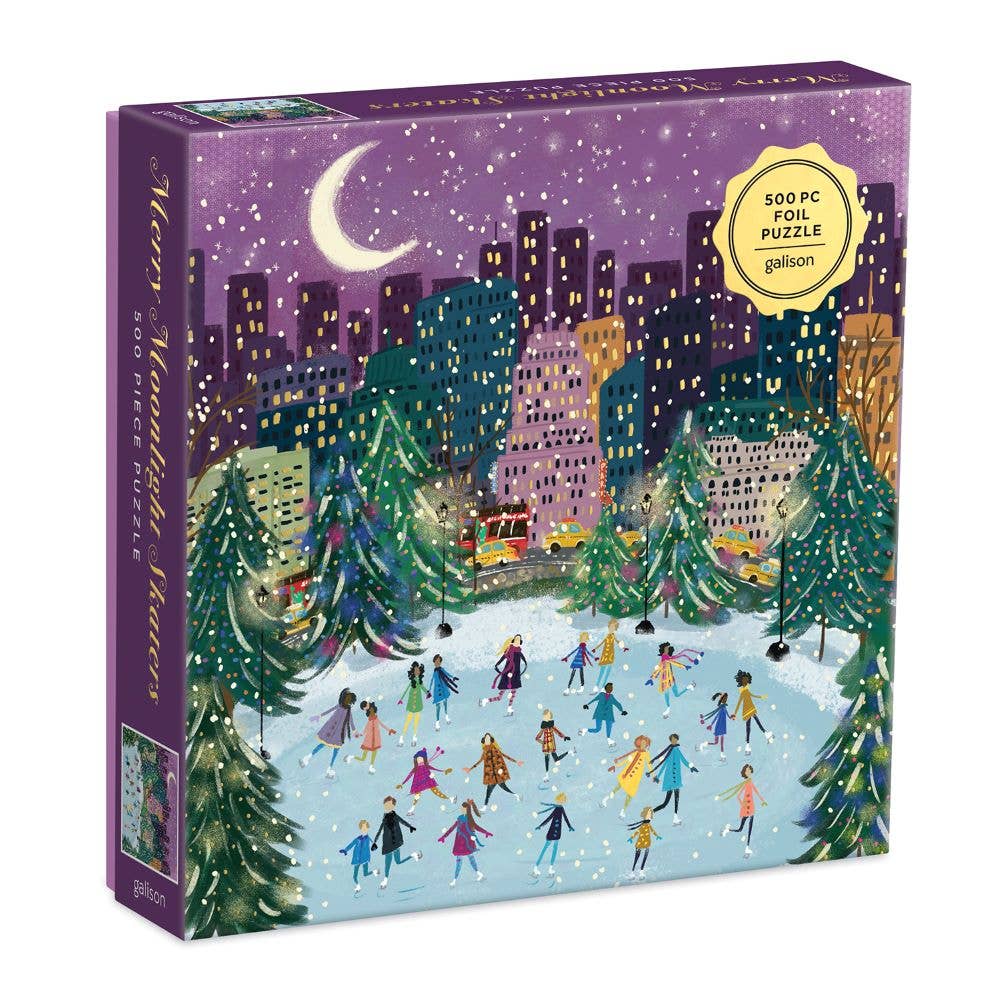 Galison - Merry Moonlight Skaters 500 Piece Foil Puzzle
