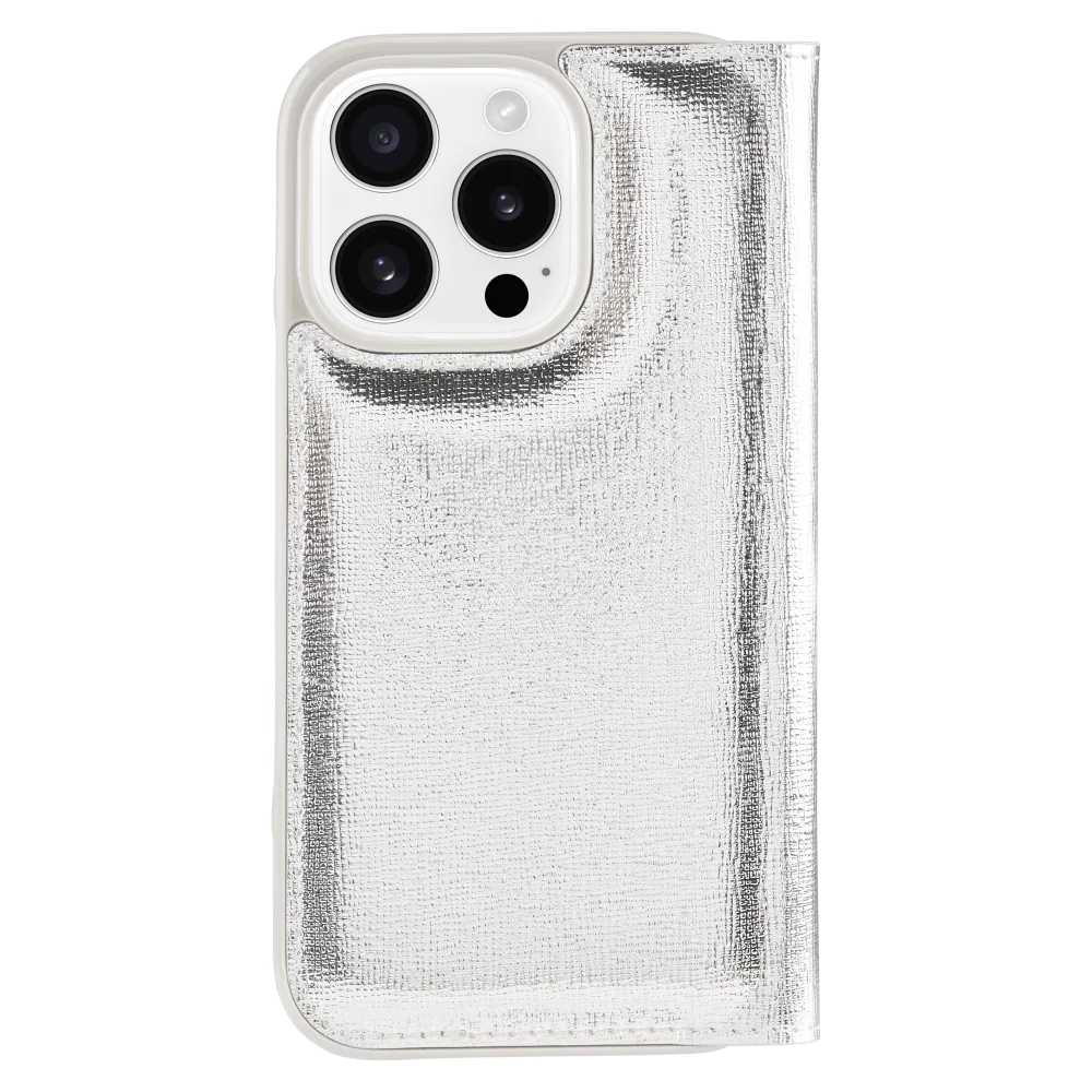 Kate Spade - Folio Case for Apple iPhone 16 Pro - Metallic Silver