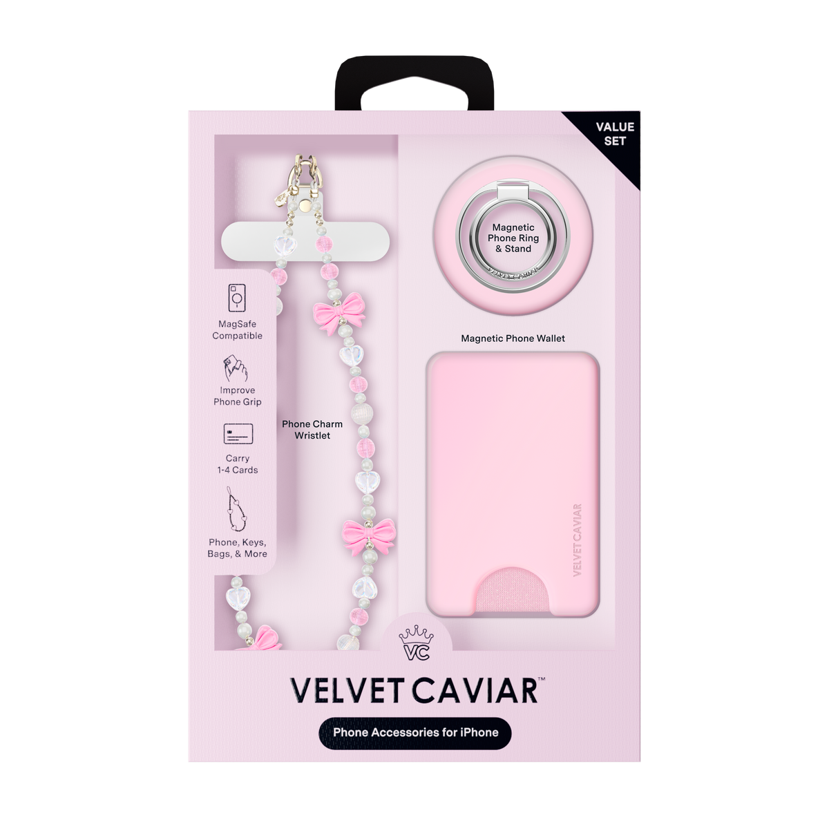 VELVET CAVIAR - 3pc Phone Accessory Gift Set - Strawbery Milk