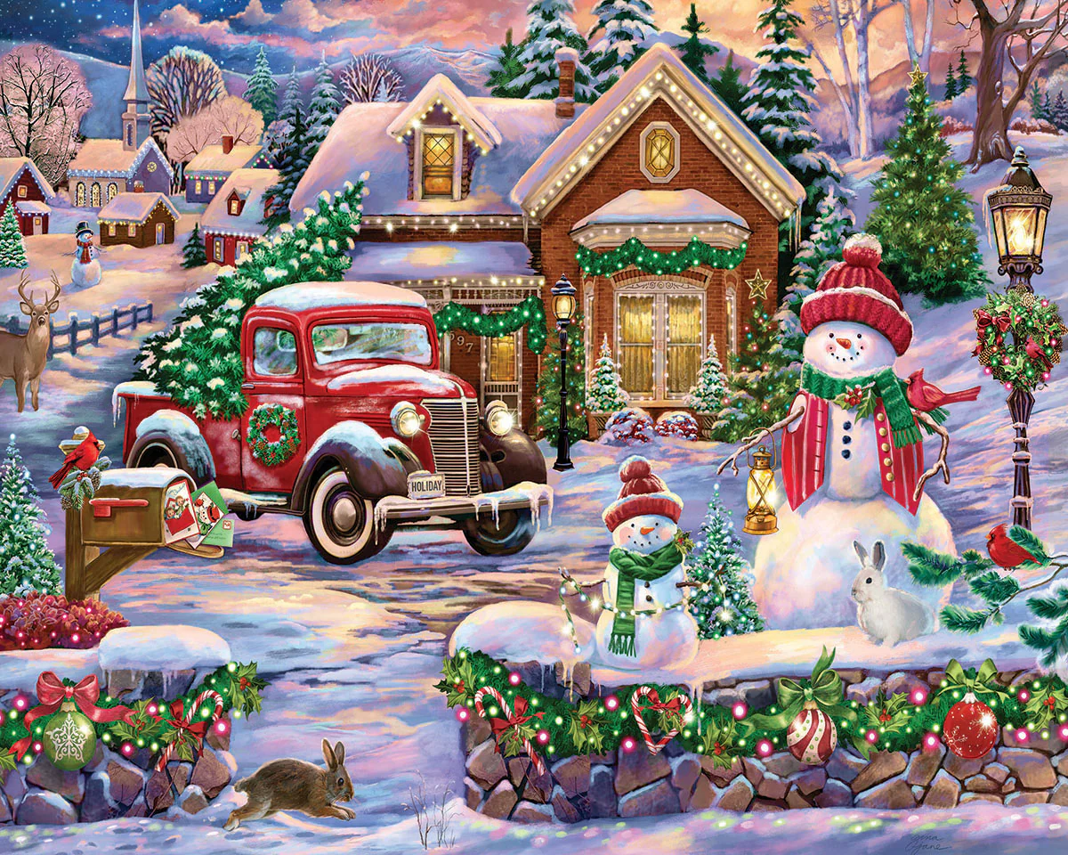 White Mountain Puzzles - Bringing Home The Tree - 1000 Piece Jigsaw Puzzle