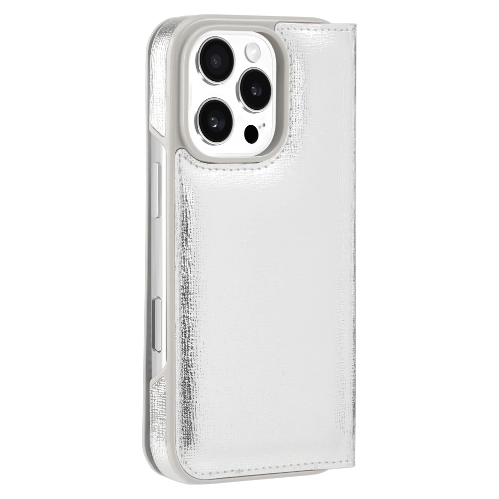 Kate Spade - Folio Case for Apple iPhone 16 Pro - Metallic Silver