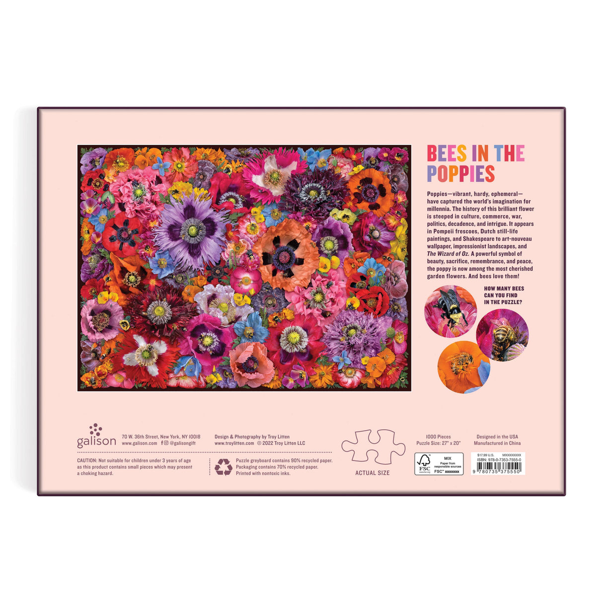 Galison - Bees in the Poppies 1000 Piece Puzzle
