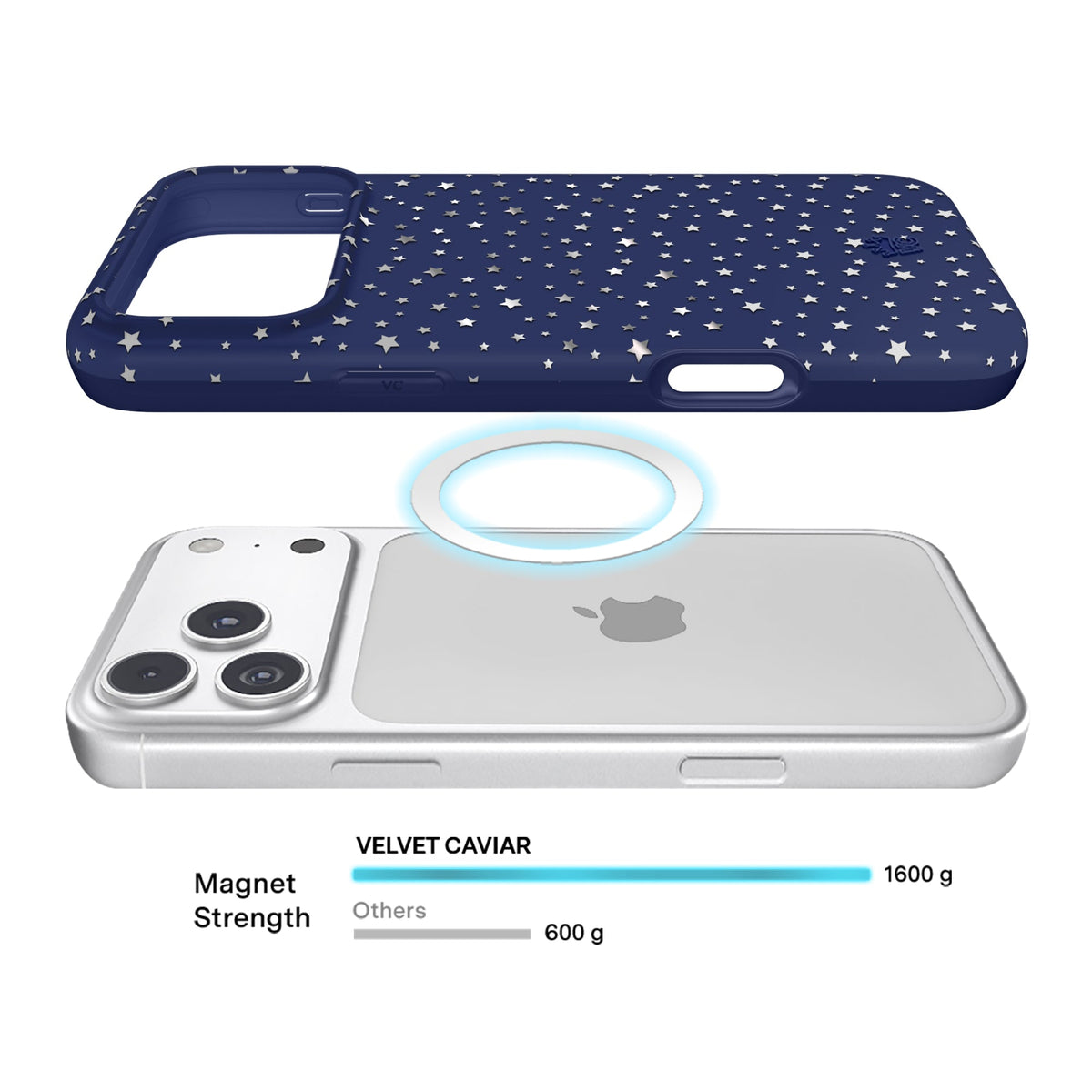 VELVET CAVIAR MagSafe Case for Apple iPhone 18 Pro / 17 Pro, Midnight Stars, detail view