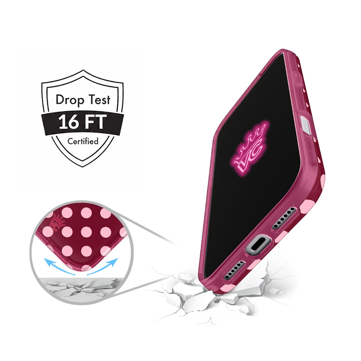 VELVET CAVIAR MagSafe Case for Apple iPhone 18 Pro Max / 17 Pro Max, Raspberry Polka Dot, angle view