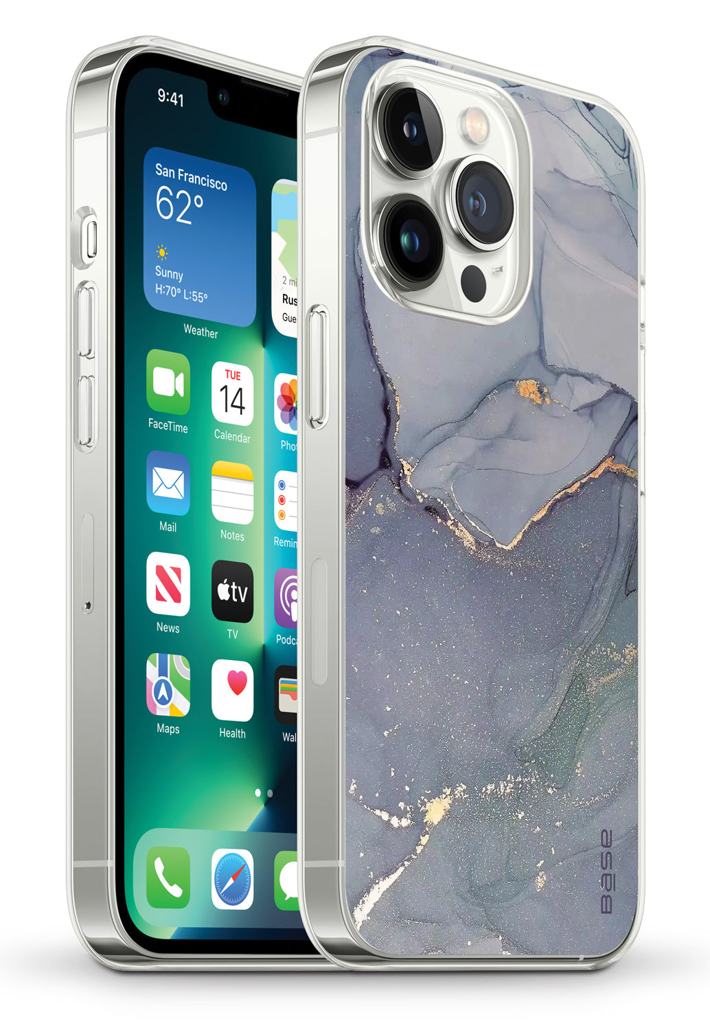 IPHONE 14 PRO BASE MARBLE LUXURY SHOCKPROOF COVER CASE-BLACK - image 1