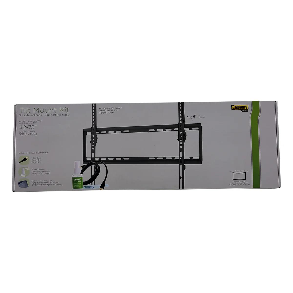 TILT WALL MOUNT KIT FOR 42-75" TVS WITH HDMI CABLE AND SCREEN CLEANER