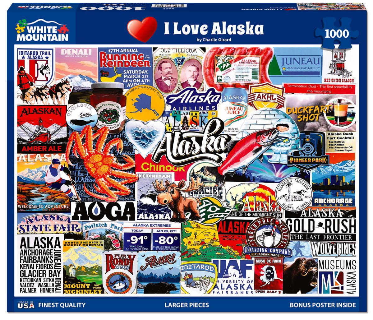I Love Alaska 1000 piece jigsaw puzzle by White Mountain Puzzles, box image