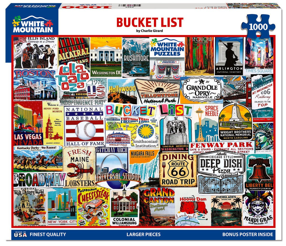 Bucket List 1000 piece jigsaw puzzle by White Mountain Puzzles, box image
