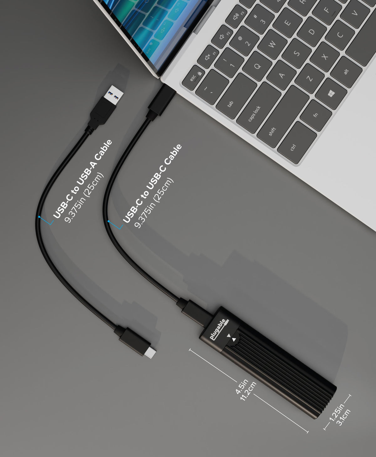 Plugable USBC-NVME enclosure with included USB-C and USB-A cables