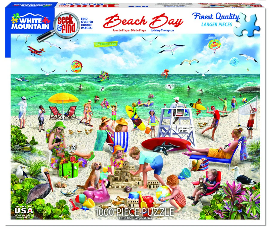 White Mountain Puzzles Beach Day - Seek & Find - 1000 Piece Jigsaw Puzzle