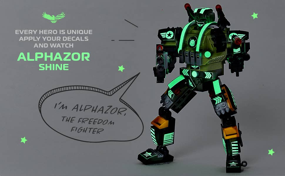 Glow in The Dark Army Robot 3-in-1 Set (398 Pc) AlphaZor