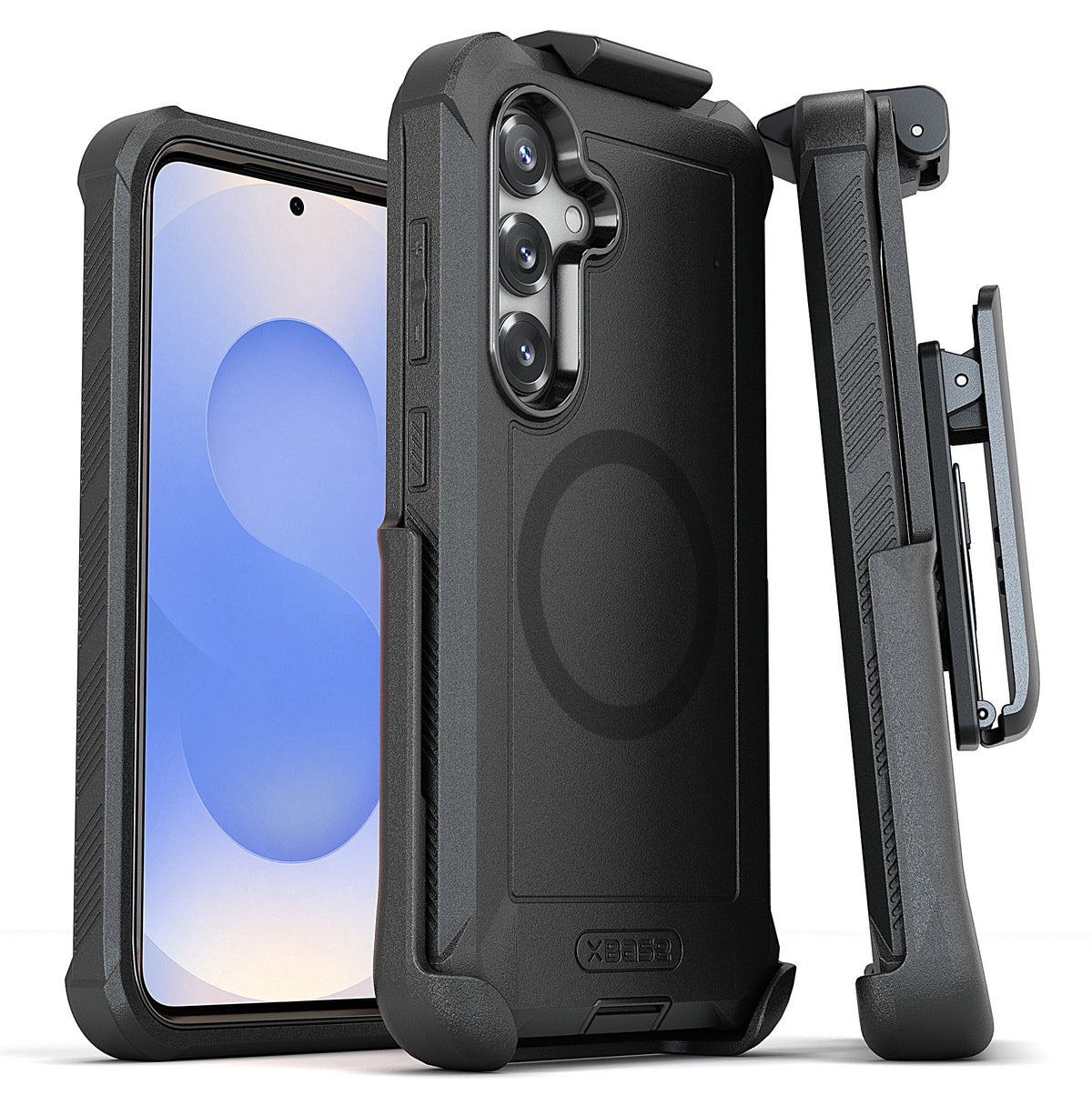 xBase Samsung S25- Boulder MagSafe Heavy Duty Co-Molded Rugged Protective Case w/Belt Clip Holster - Black - image 1