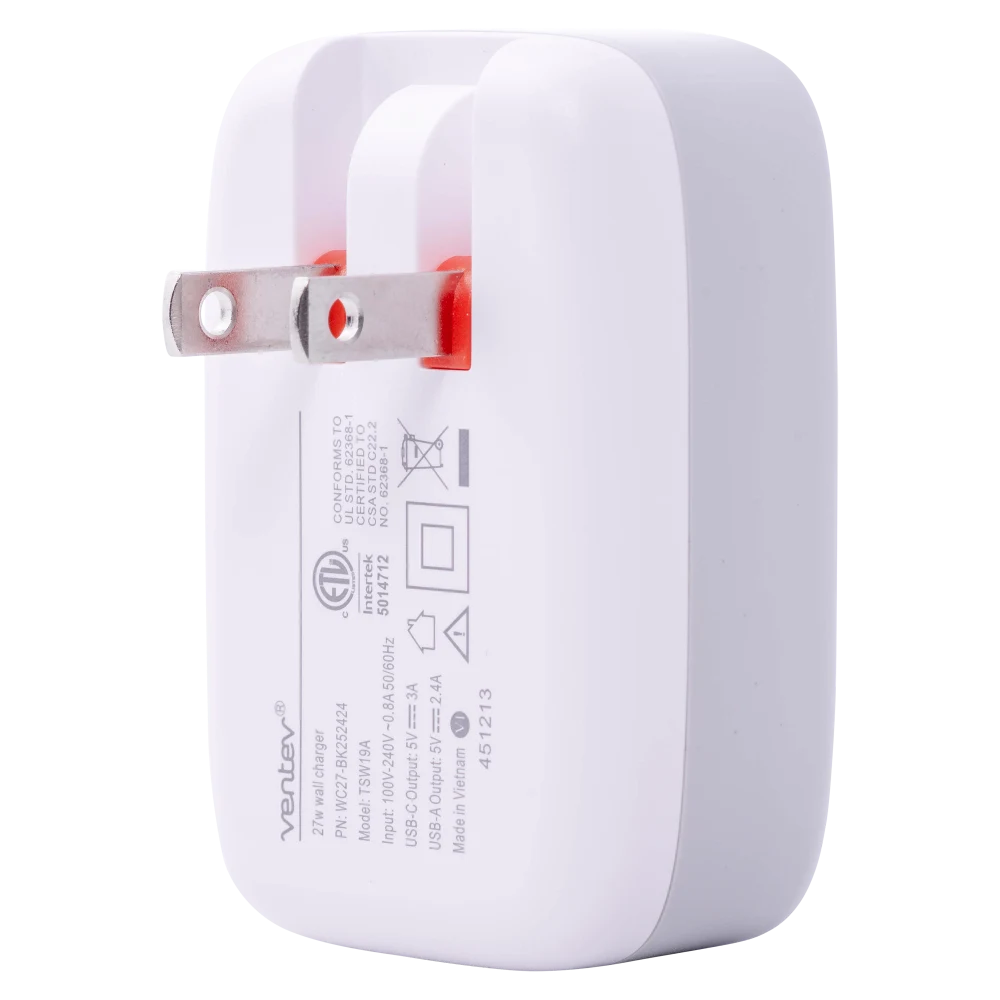 Ventev - 27W ULTRAFAST USB C and USB A Universal Wall Charger - Gray