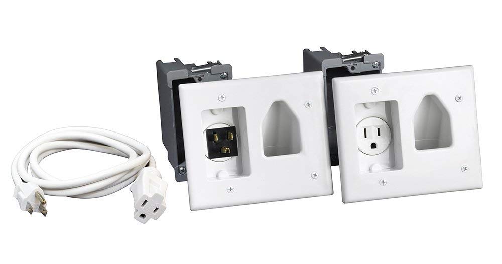 DataComm Electronics, Inc. 45-0023-WH Recessed Pro-Power Kit with Straight Blade Inlet - White, 2 gang with Power Kit