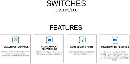 Linksys LGS108: 8-Port Business Desktop Gigabit Ethernet Unmanaged Switch, Computer Network, Wired Connection Speed up to 1,000 Mbps (Black, Blue)