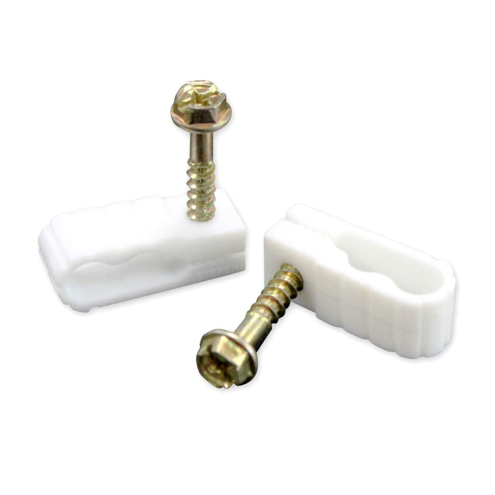 STEREN Coaxial Cable Clips - Cable Holder - Wire Clips - Siding Clips for Hanging - Cord Holder for Desk - Cable Clamps - Cord Clip - Wire Organizer Clips - Tv Mount Screws - White - 10 Pack