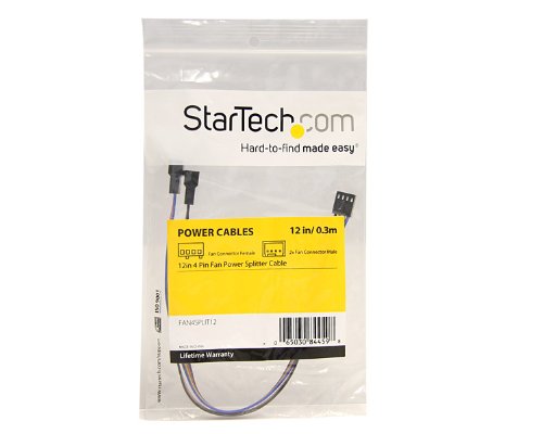 StarTech.com 12in 4 Pin Fan Power Splitter Cable - F/M - 1ft Fan Y Cable - 1ft 4-pin Fan Splitter Cable - Black