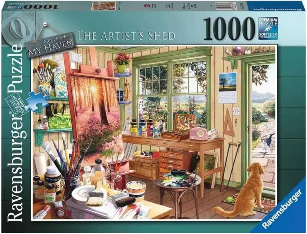 Ravensburger My Haven Artist's Shed 1000 Piece Jigsaw Puzzle | Relaxing Puzzle Imagery | Every Piece Unique with Softclick Technology | Durable Blueboard Made from Eco-Friendly Materials
