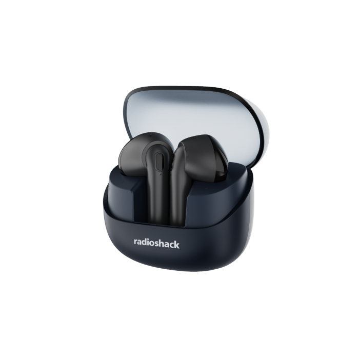 RadioShack ipx5 transparent case navy blue tws earbuds