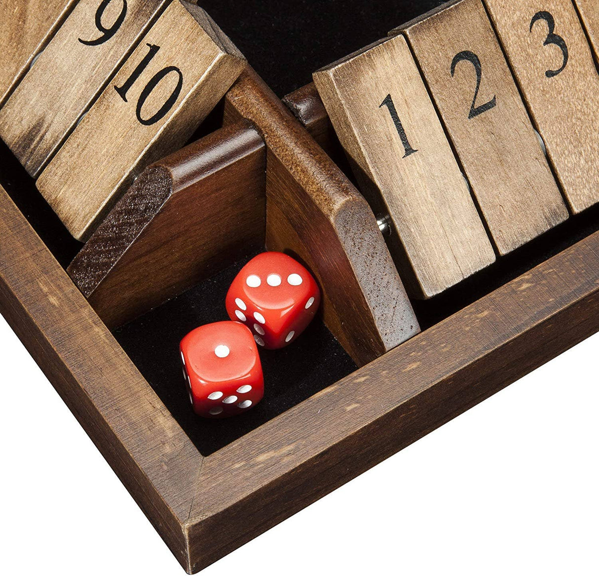 Wood Expressions - 4 Player Shut The Box dice Game – 8 inches – Travel Size