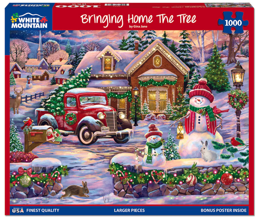 White Mountain Puzzles - Bringing Home The Tree - 1000 Piece Jigsaw Puzzle