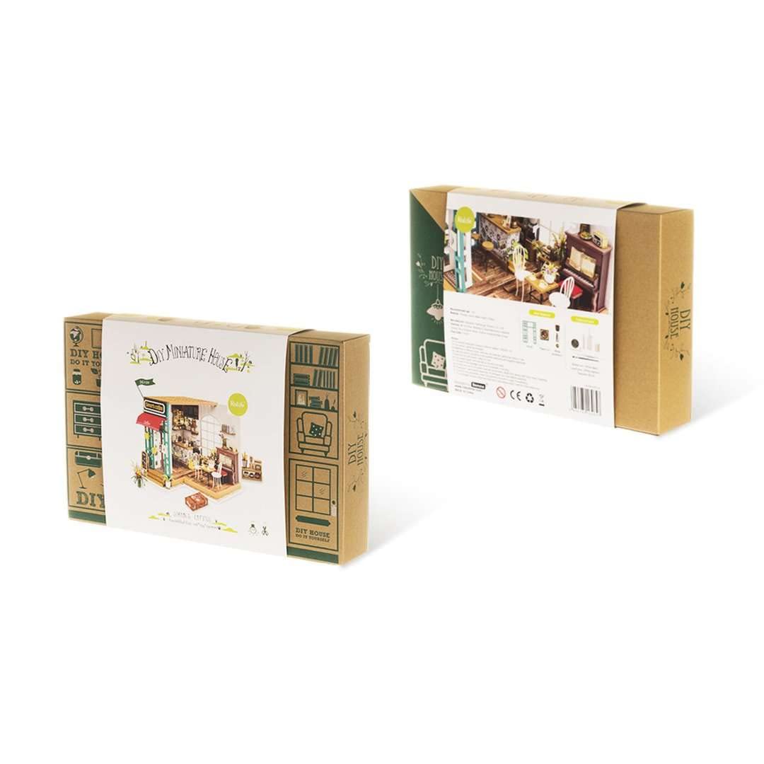 Robotime 3D DIY House Kit Cafe House with LED Light Model Making Miniature Woodcraft Dollhouse Puzzle Challenge Gift Set (Simon's Cafe)