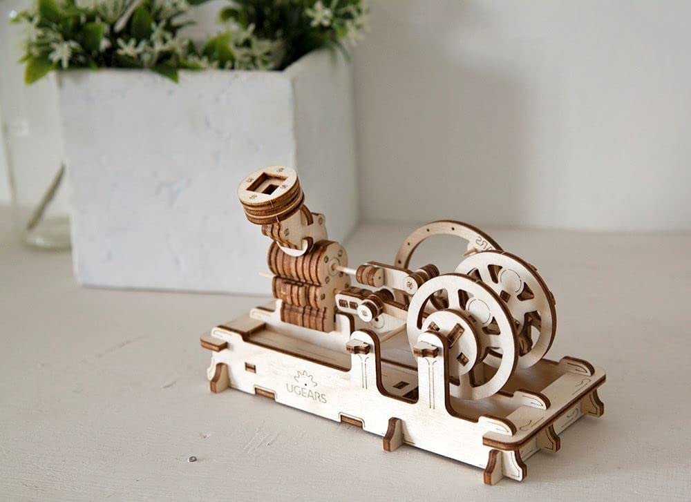 UGEARS Engine 3D Wooden Puzzle Brain Teaser Construction Set for Teens and Adults