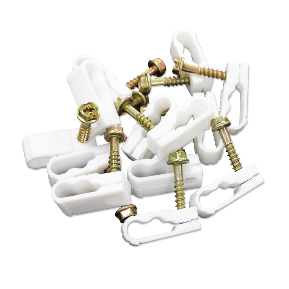 STEREN Coaxial Cable Clips - Cable Holder - Wire Clips - Siding Clips for Hanging - Cord Holder for Desk - Cable Clamps - Cord Clip - Wire Organizer Clips - Tv Mount Screws - White - 10 Pack