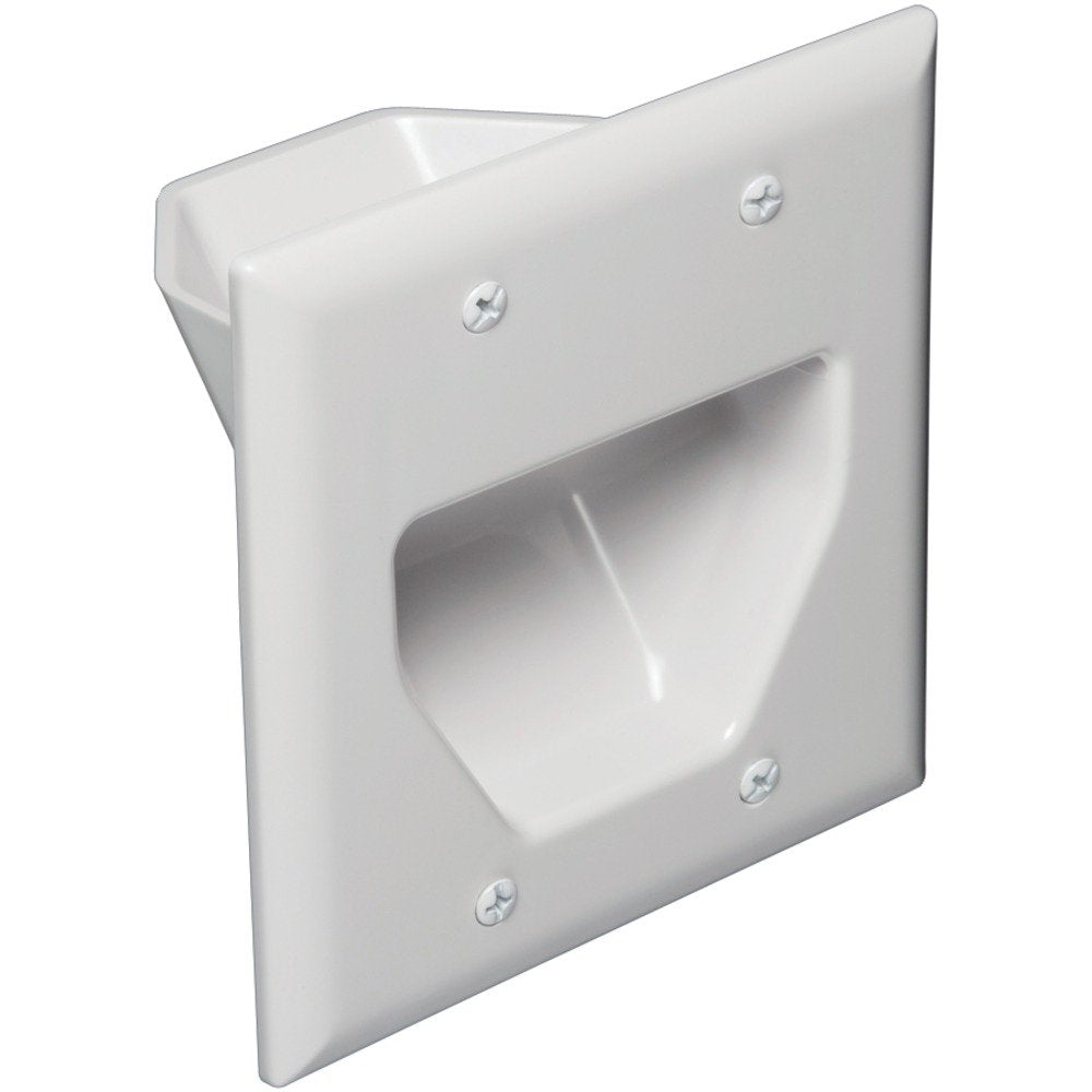 DATA COMM Electronics 45-0002-WH 2-Gang Recessed Low Voltage Cable Plate - White