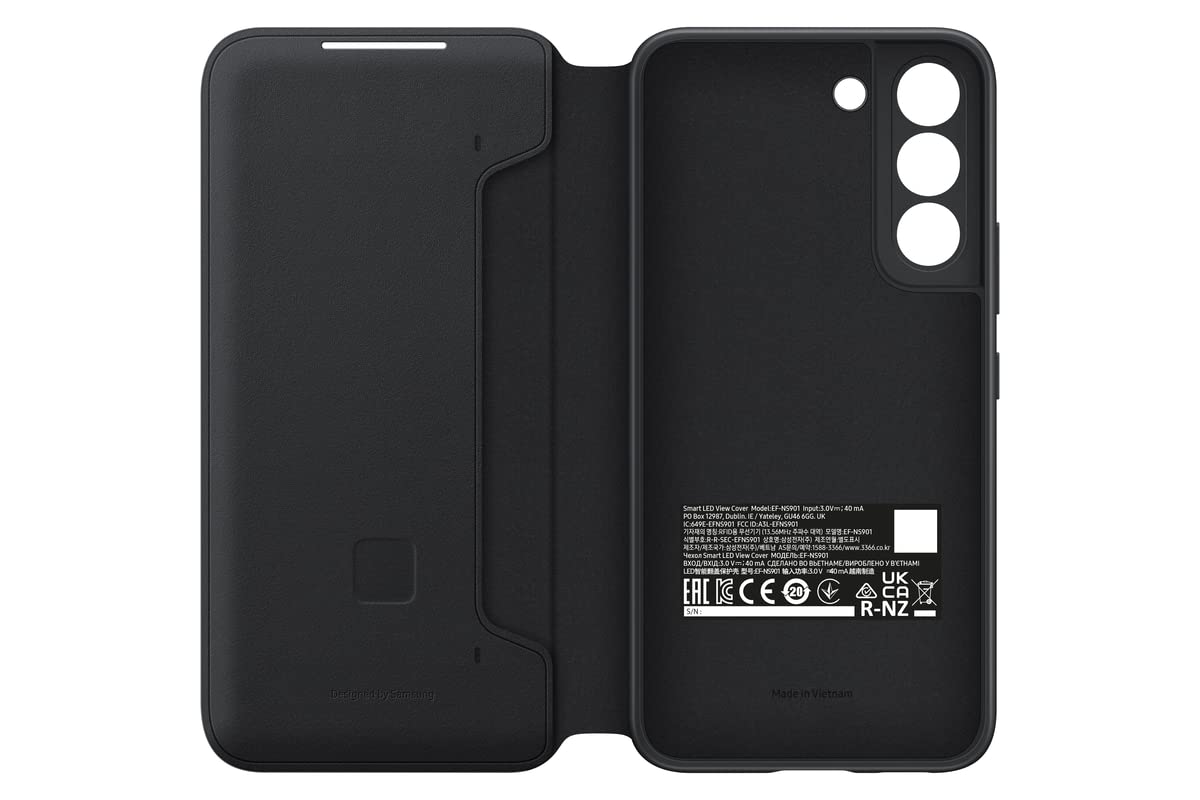 Samsung Galaxy S22 LED View Cover, Protective Phone Case, Tap Control, Card Pocket, Customizable, Shockproof, US Version, Black