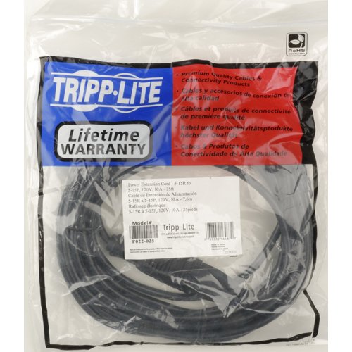 Tripp Lite Standard Power Extension Cord 10A, 18AWG (NEMA 5-15P to NEMA 5-15R) 1-ft.(P022-001) , Black
