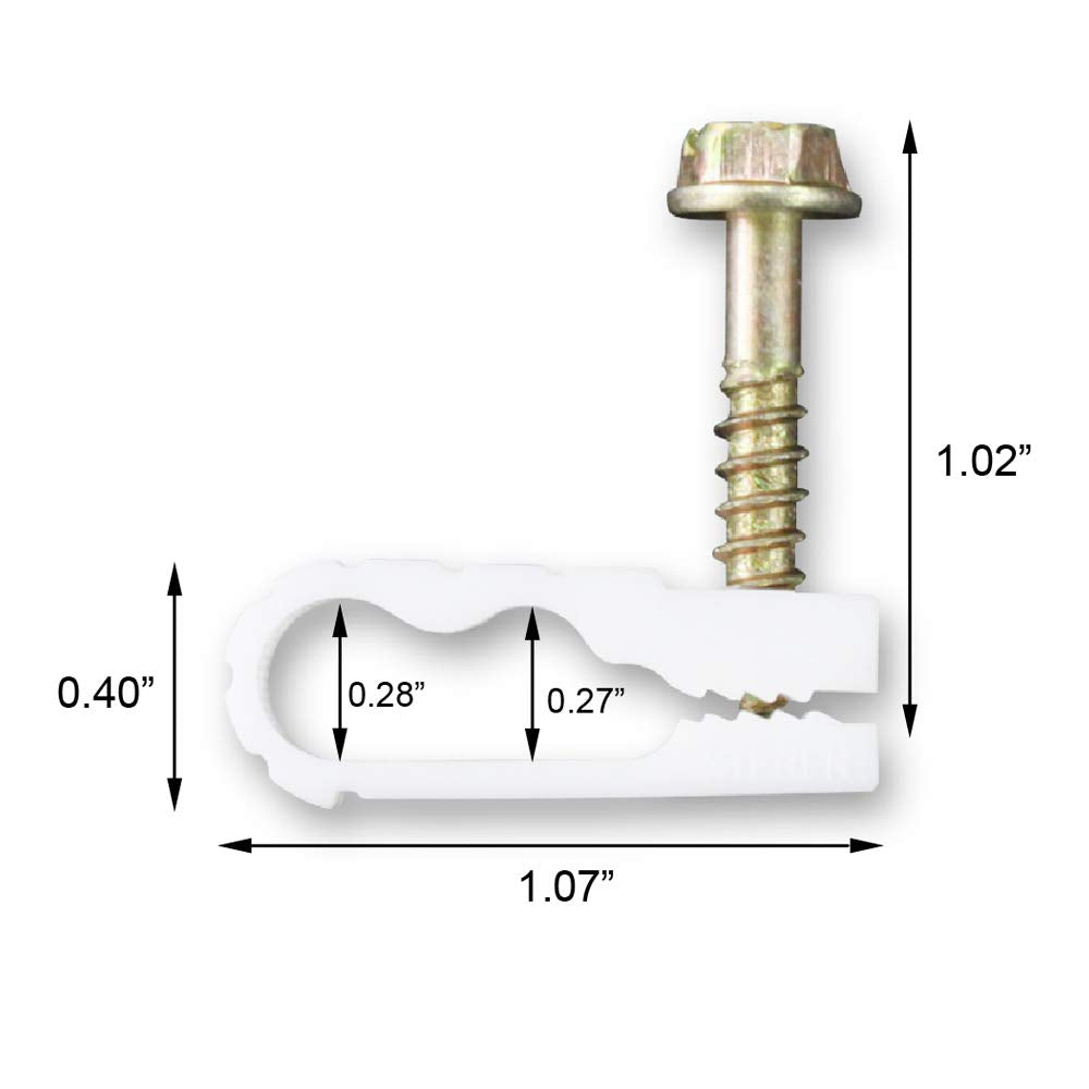 STEREN Coaxial Cable Clips - Cable Holder - Wire Clips - Siding Clips for Hanging - Cord Holder for Desk - Cable Clamps - Cord Clip - Wire Organizer Clips - Tv Mount Screws - White - 10 Pack
