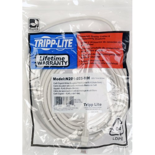 Tripp Lite Cat6 Gigabit Snagless Molded Patch Cable (RJ45 M/M) - White, 3-ft.(N201-003-WH)