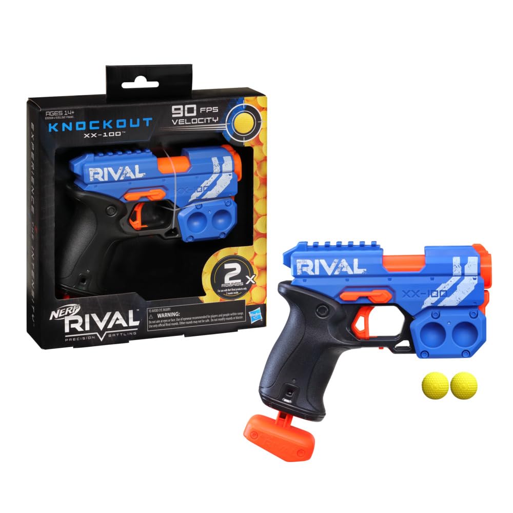 Nerf Rival Knockout XX-100 Blaster - Round Storage, 90 FPS Velocity, Breech Load - Includes 2 Official Rival Rounds - Team Blue