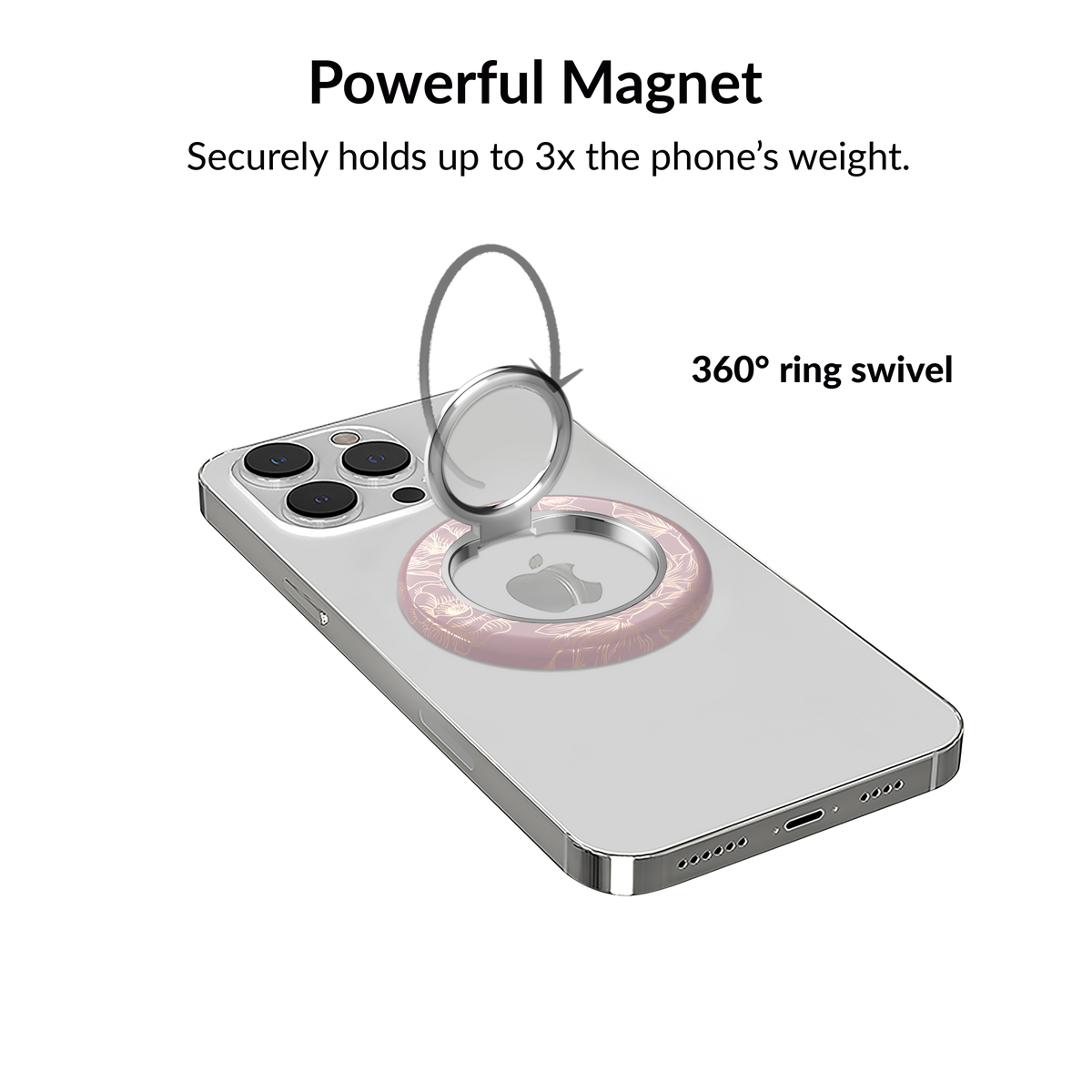 VELVET CAVIAR - Magnetic Phone Ring & Stand - Dusty Rose Chrome Floral