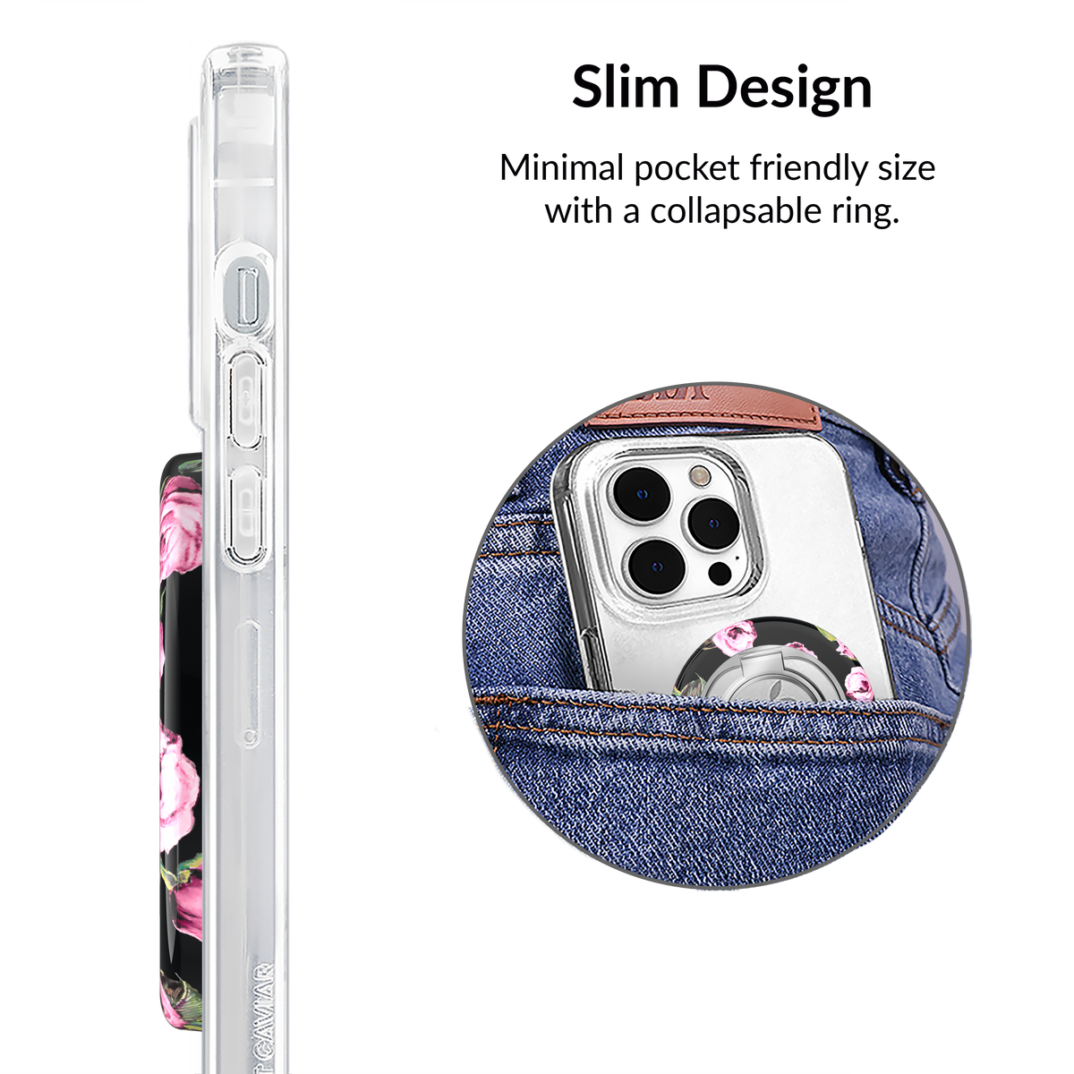 VELVET CAVIAR - Magnetic Phone Ring & Stand - Pink Rose Floral