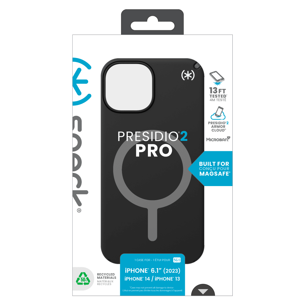 Speck - Presidio2 Pro MagSafe Case for Apple iPhone 15 / iPhone 14 / iPhone 13 / iPhone 16e - Black