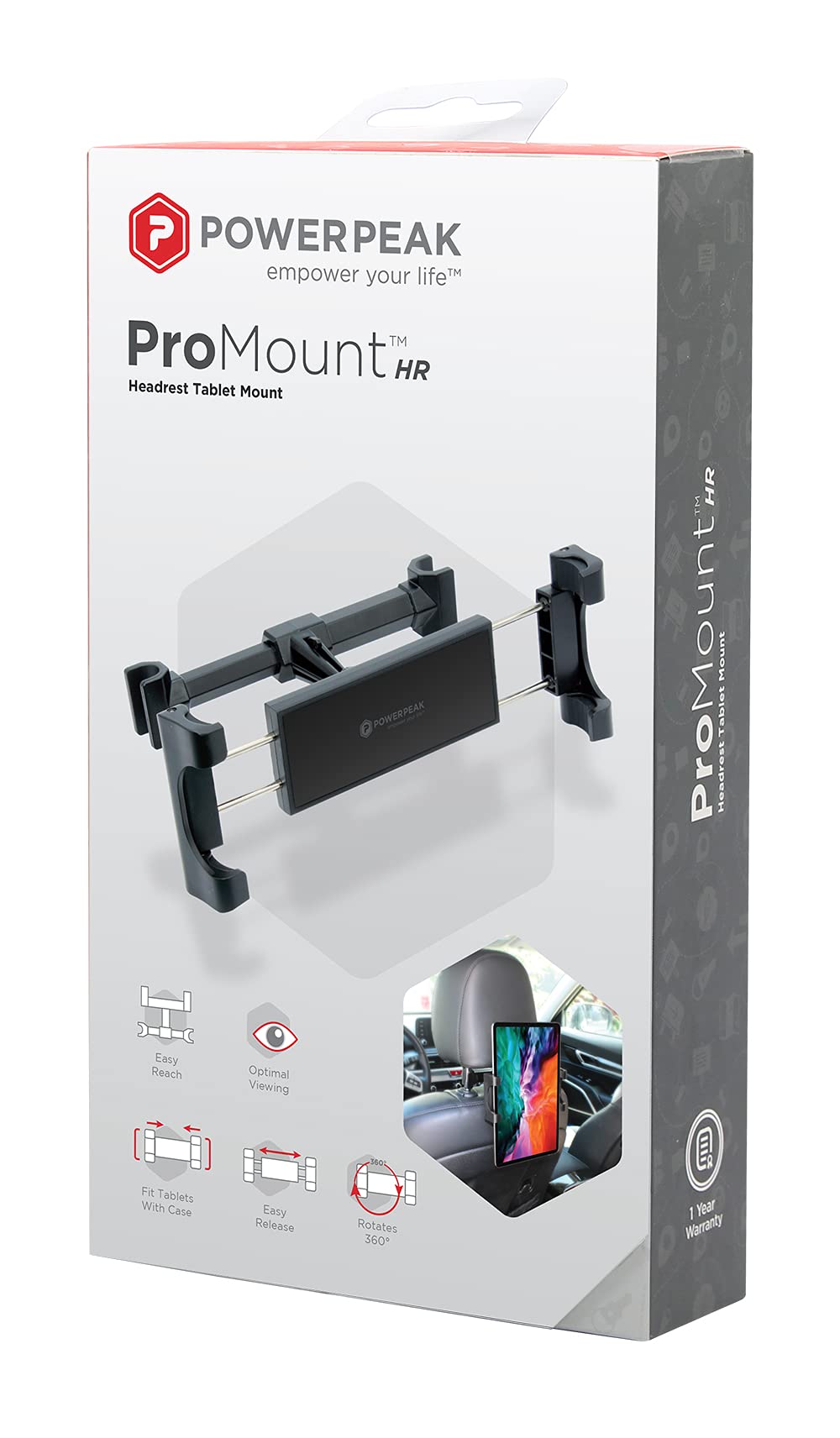 POWERPEAK PROMOUNT CAR HEADREST FOR TABLETS {5.25" TO 12" IN