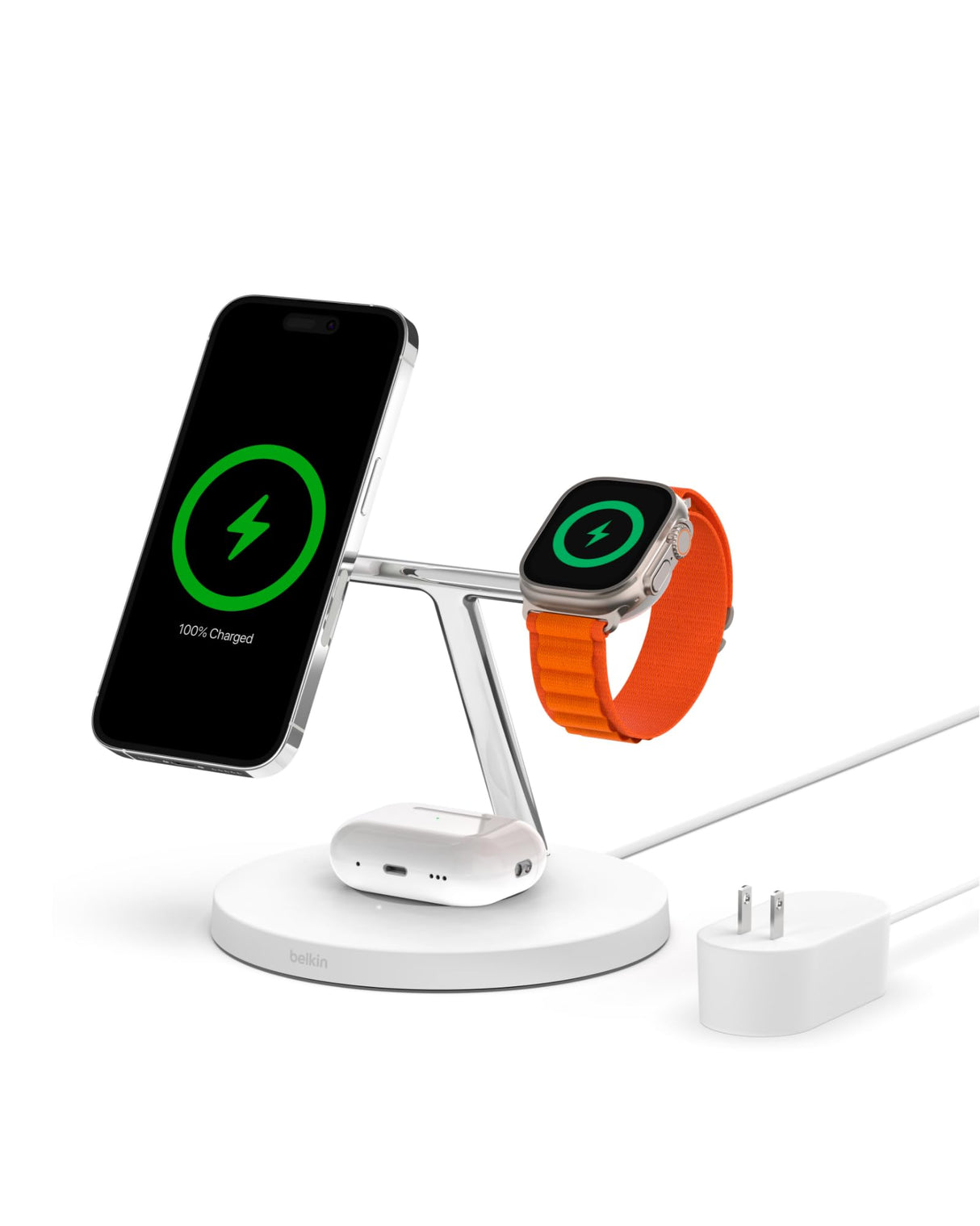 Belkin - Boost Charge Pro 3 In 1 Magsafe Wireless Charging Stand 15w - White