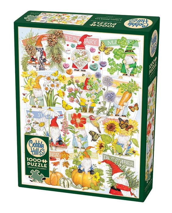 Cobble Hill 1000 Piece Puzzle - A Happy Gnome Life - Sample Poster Included