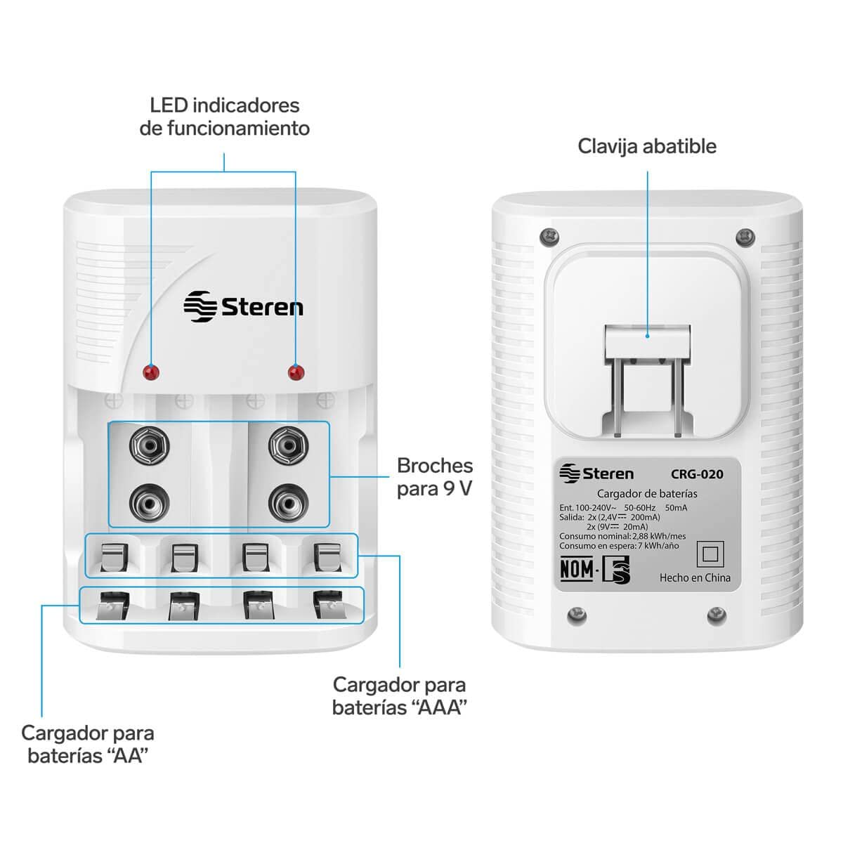 BATTERY CHARGER NICD/NIMH FOR AA/AAA/9V. INCLUDES 4 AA BATTERIES