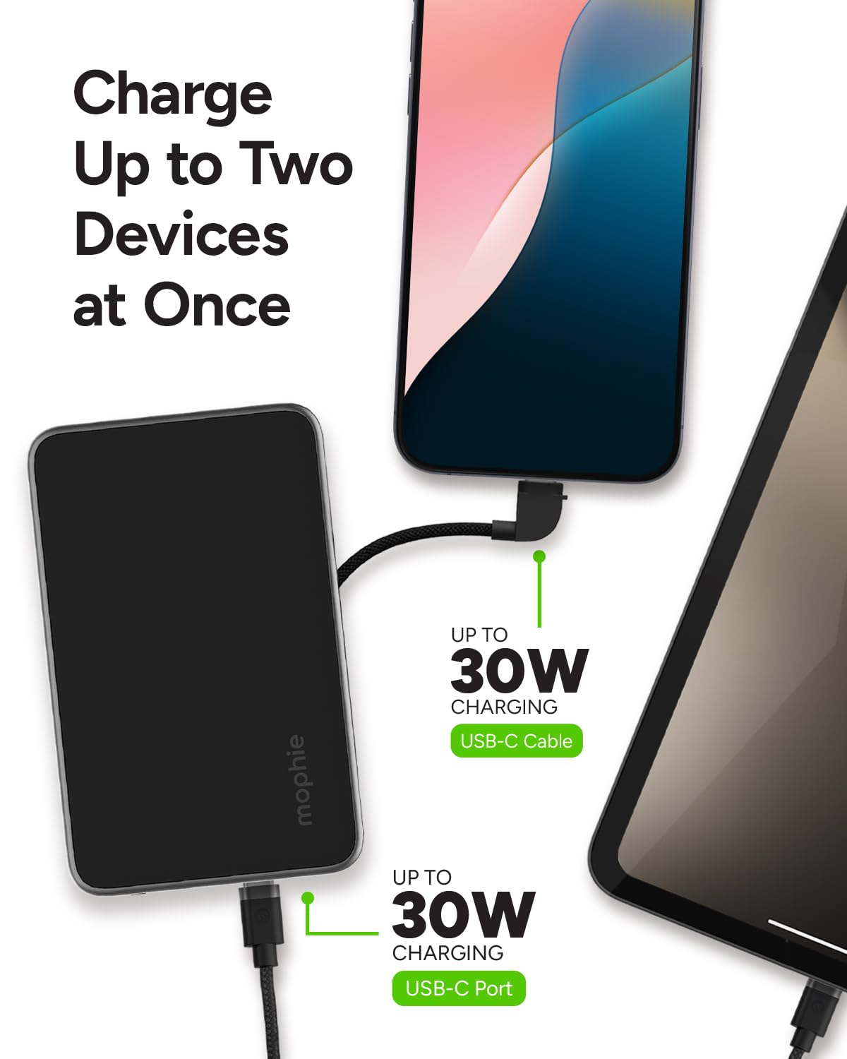 mophie Powerstation Plus Mini 5,000mAh Power Bank - Has Integrated USB-C Cable, Fast Charging for Smartphones, Tablets, and iPhones