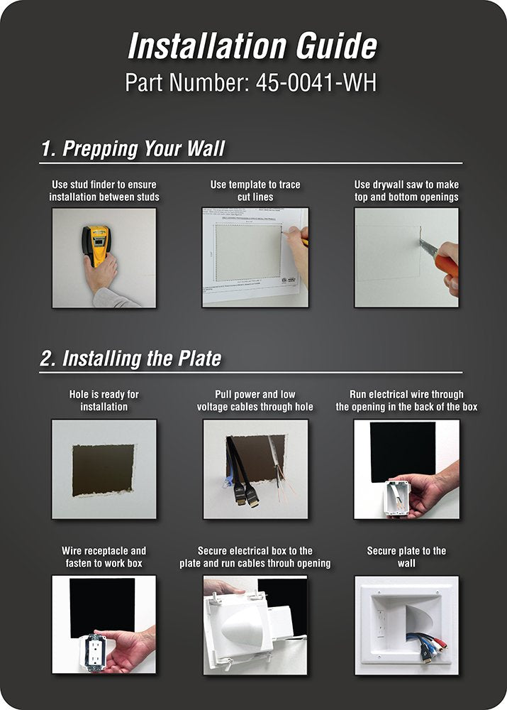 1 GANG RECESSED CABLE PLATE WHITE