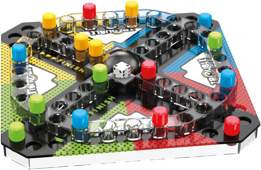 Trouble Grab and Go game board with Pop-O-Matic die roller and colored pegs