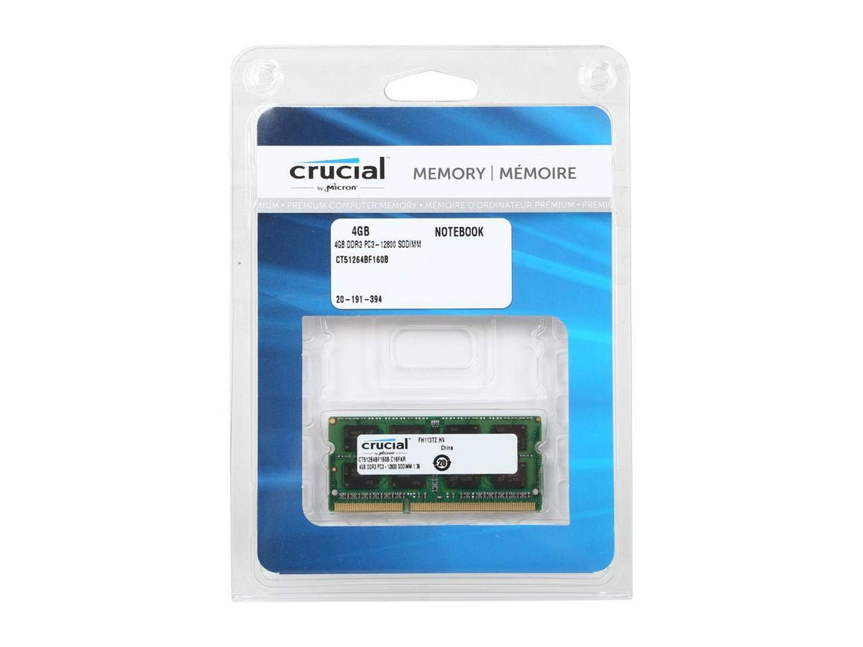 Crucial DDR3L 1600 MT/S (PC3 – 12800) GB CL11 SODIMM 204pin 1.35 V/1.5 V For Laptop Memory ct51264bf160b
