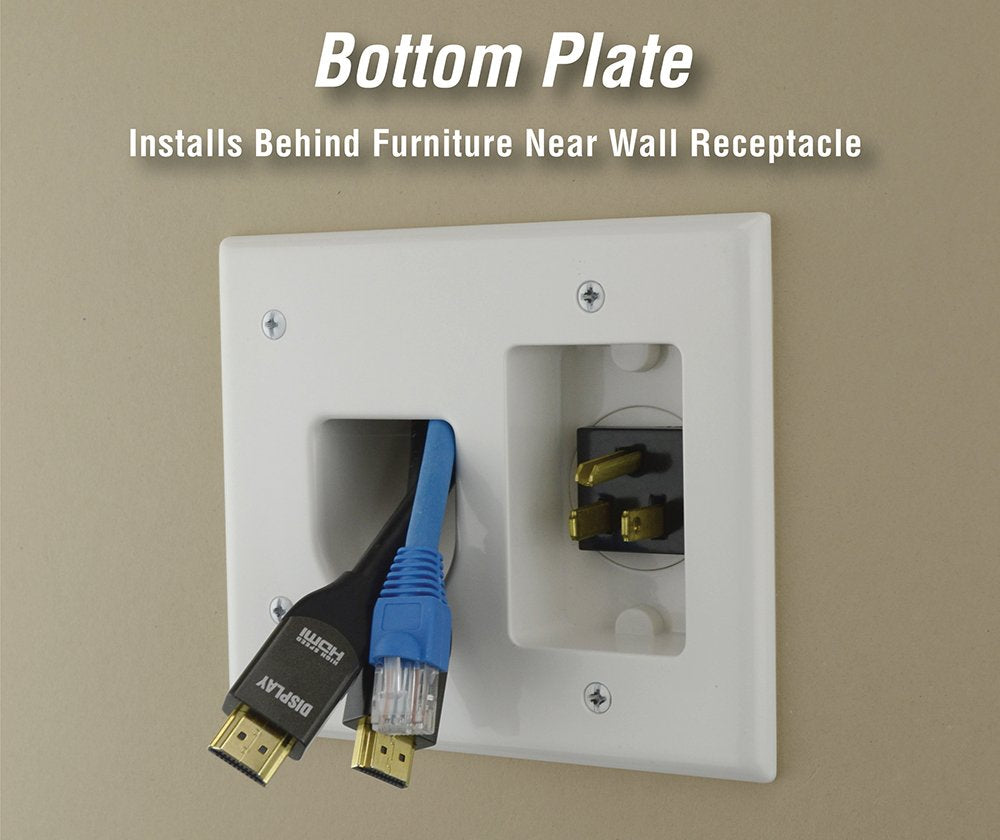 DataComm Electronics, Inc. 45-0023-WH Recessed Pro-Power Kit with Straight Blade Inlet - White, 2 gang with Power Kit