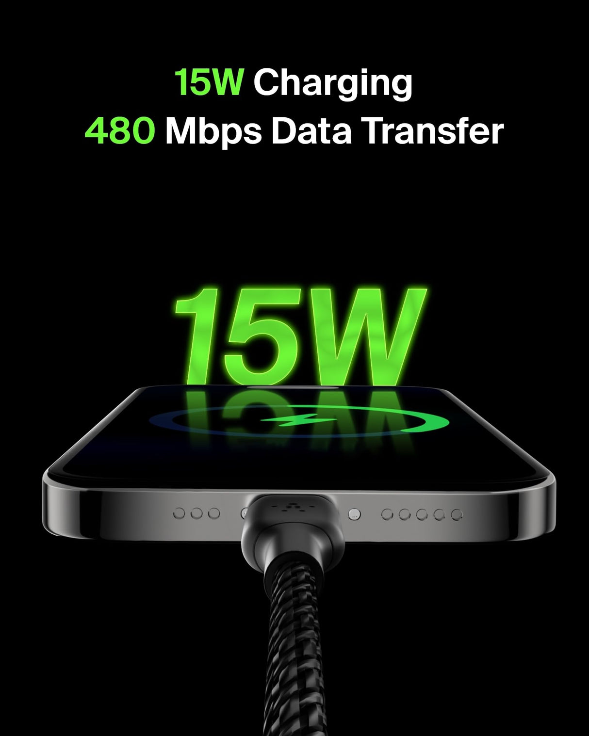 Belkin BoostCharge Braided USB-C to USB-A Cord (1M/3.3ft) for iPhone 16 Series, Samsung Galaxy S24 Series, Note20, Google Pixel 7 & 8, iPad Pro, Nintendo Switch, & More - Black