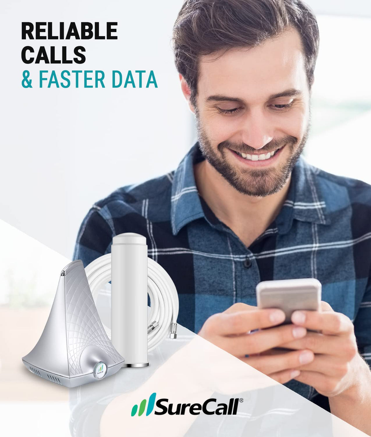 SureCall Flare Cell Signal Booster for Working from Home up to 2500 sq ft, Boosts 5G/4G LTE, Omni Outdoor Antenna, Multi-User All Carrier, Verizon AT&T Sprint T-Mobile, FCC Approved, USA Company