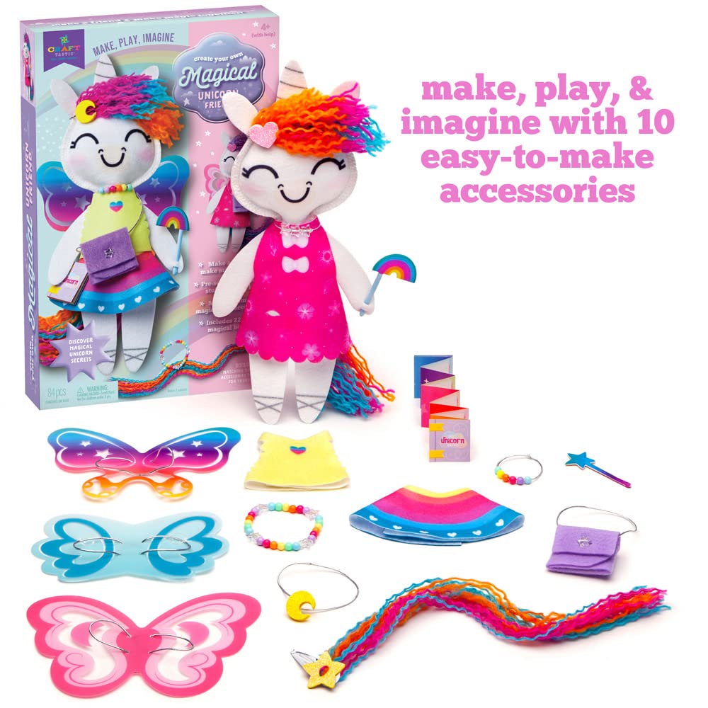 Craft-tastic —Make a Unicorn Friend Craft Kit — Learn to Make Easy-to-Sew Stuffie with Clothes & Accessories — Ages 4+